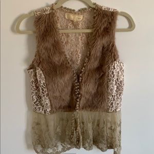 beige, neutral faux fur vest